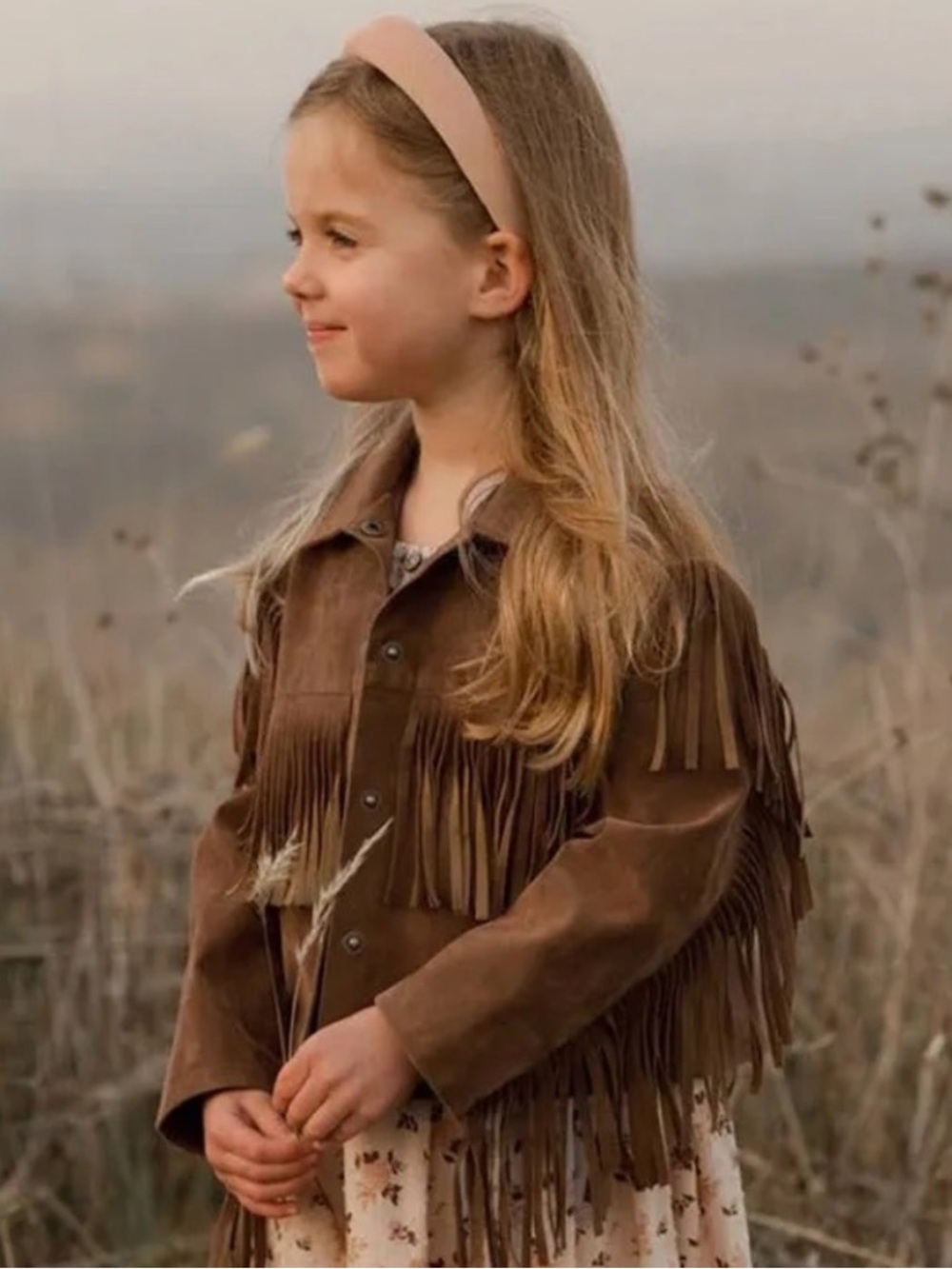 rylee and cru 8-9Y fringe faux leather western boho jacket
